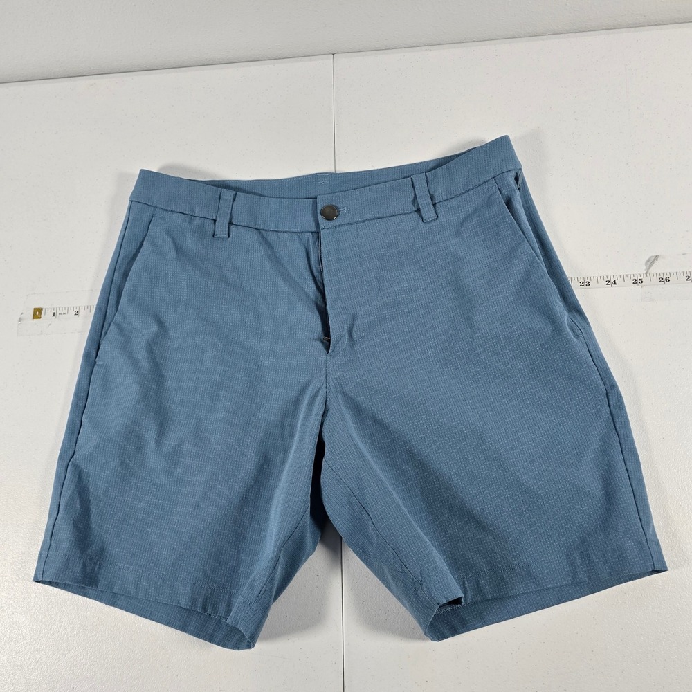 Lululemon Commission Golf Shorts 32 Blue LM7ARWS Micro Grid Tech Performance 9in
